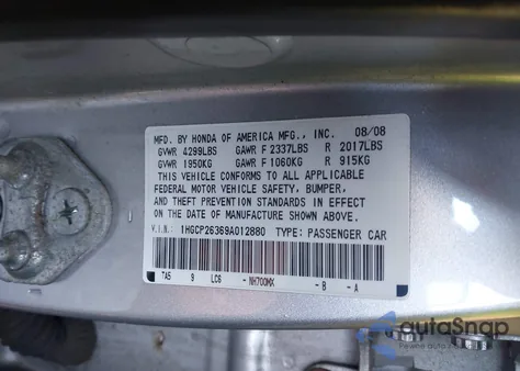 2009 Honda Accord 2.4 Lx z USA, uszkodzony, nr VIN 1HGCP26369A012880